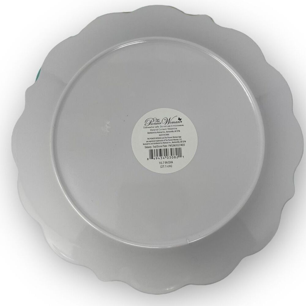 The Pioneer Woman Delaney Dinner Plate Teal Melamine 10.7" Diameter Set of 4 New - Picture 4 of 5